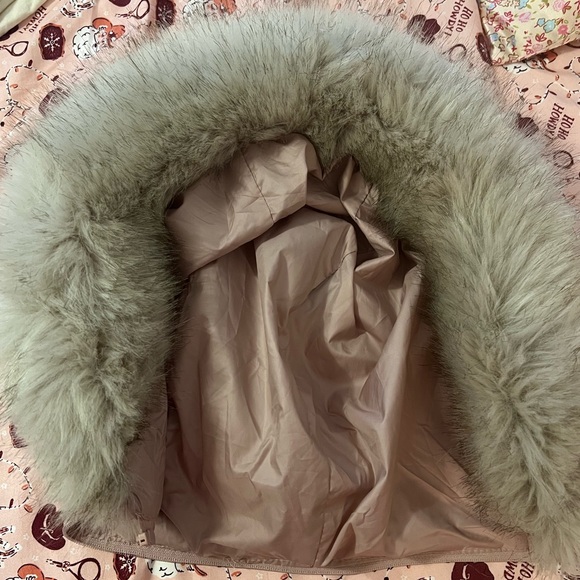 Michael Kors Blush Belted Faux Fur Trim Hooded Puffer Coat size Large - Picture 8 of 10